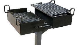 Pedestal Park Grill, 300 sq. in. Charcoal Grill, Attached Adjustable  Grate