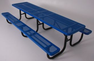 10' Thermoplastic Coated Picnic Table with  Walk Through Design and Perforated Pattern Top and Seats