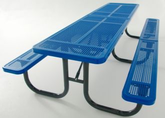 12' Thermoplastic Coated Picnic Table with  Walk Through Design and Perforated Pattern Top and Seats