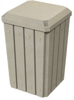 32-Gallon Square Molded Slat Trash Receptacle With Flat Top Dust Cover