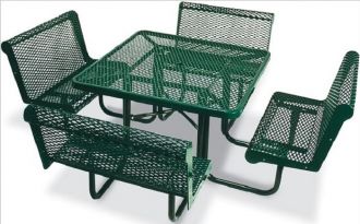 46" Square Picnic Table  Walk Through Design with Thermoplastic Coated Steel Top and Capri Seats