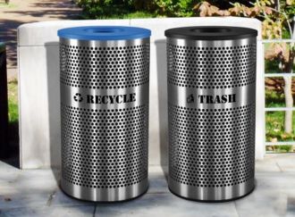 33-Gallon Perforated Stainless Steel Recycle and Trash Combo