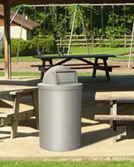 55 Gallon Round Plastic Trash Receptacle with Dome Top with Door & Liner
