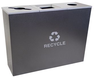 18-Gallon Tapered Triple Bin Recycling Receptacle, Hammered Charcoal