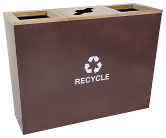 18-Gallon Tapered Triple Bin Recycling Receptacle, Hammered Copper